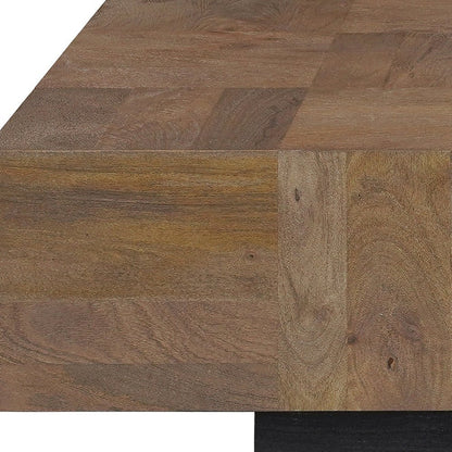 59" Dark Brown and Black Solid Wood Block Coffee Table