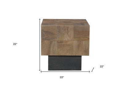 22" Black And Brown Solid Wood Square End Table