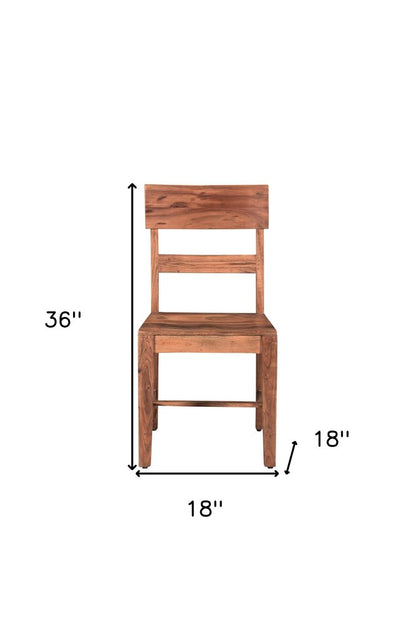 Set of Two Brown Wood Ladder Back Dining Side Chairs