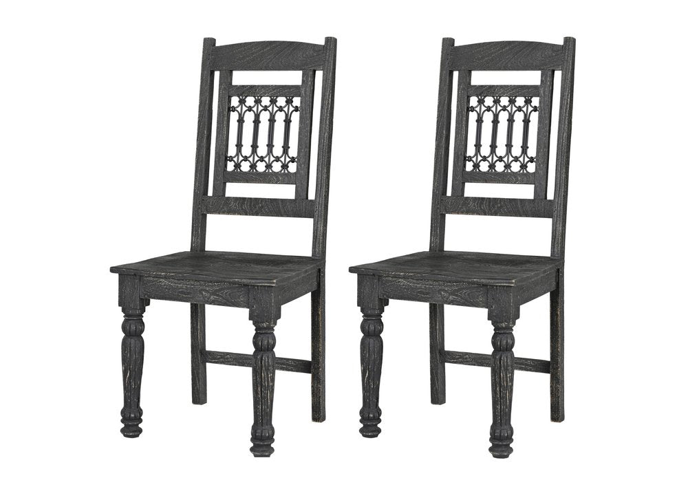Set of Two Black Wood Slat Back Dining Side Chairs