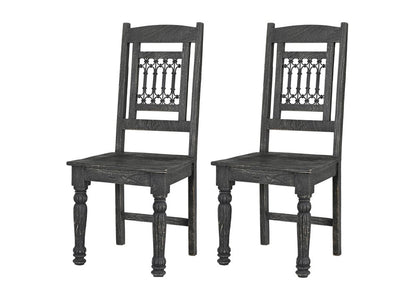 Set of Two Black Wood Slat Back Dining Side Chairs