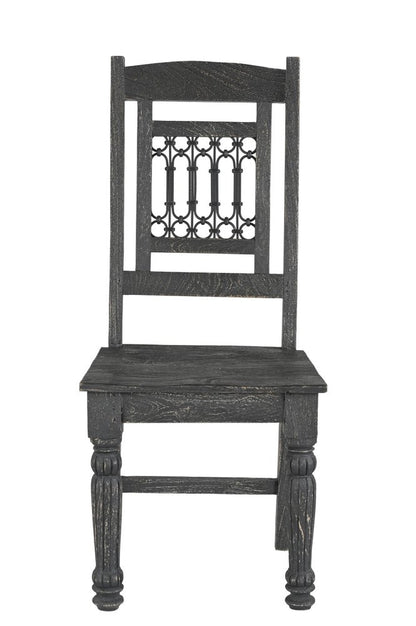 Set of Two Black Wood Slat Back Dining Side Chairs