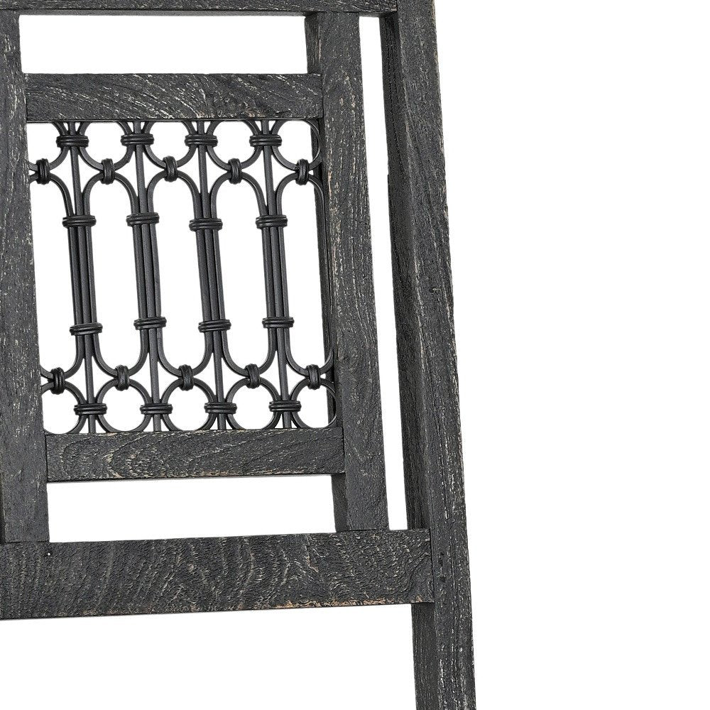 Set of Two Black Wood Slat Back Dining Side Chairs