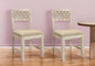 Set of Two Brown And White Upholstered Fabric Carved Back Dining Side Chairs