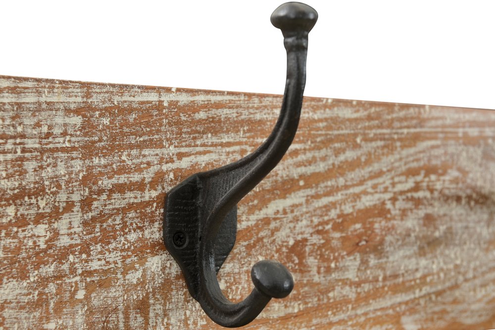 Perchero independiente de 180 cm con cuatro ganchos de madera maciza y metal negro y marrón