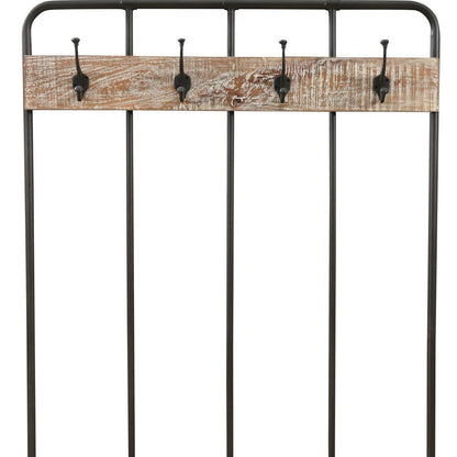 Perchero independiente de 180 cm con cuatro ganchos de madera maciza y metal negro y marrón