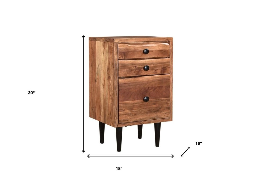 30" Brown Solid Wood Three Drawers Filing Cabinet