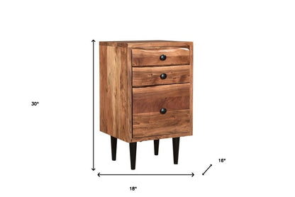 30" Brown Solid Wood Three Drawers Filing Cabinet