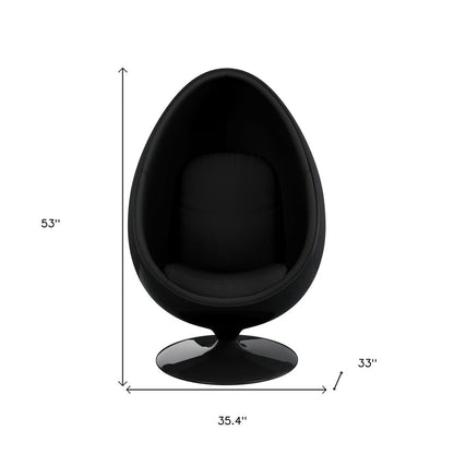 35" Black Fiberglass And Wool Swivel Egg Chair