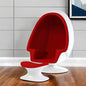 38" White And Red Fiberglass And Wool Swivel Egg Chair With Ottoman