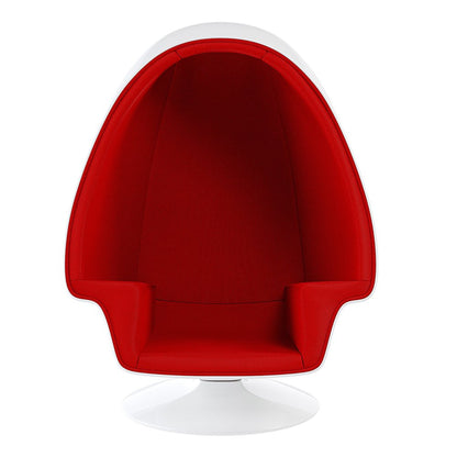38" White And Red Fiberglass And Wool Swivel Egg Chair With Ottoman