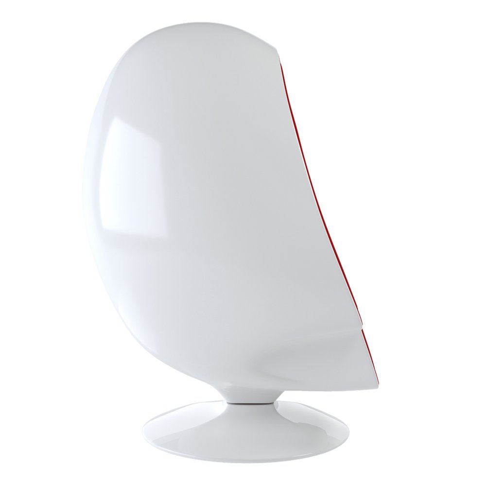 38" White And Red Fiberglass And Wool Swivel Egg Chair With Ottoman