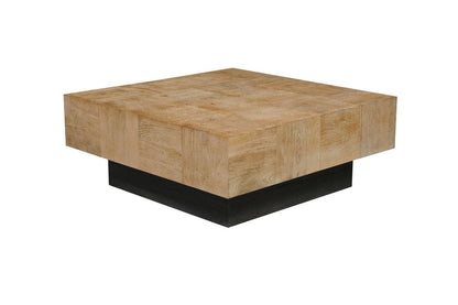 40" Brown and Black Solid Wood Square Block Coffee Table