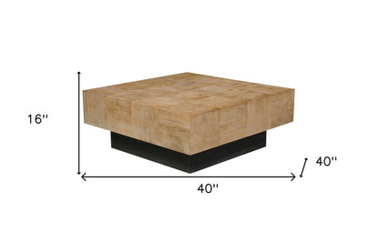 40" Brown and Black Solid Wood Square Block Coffee Table