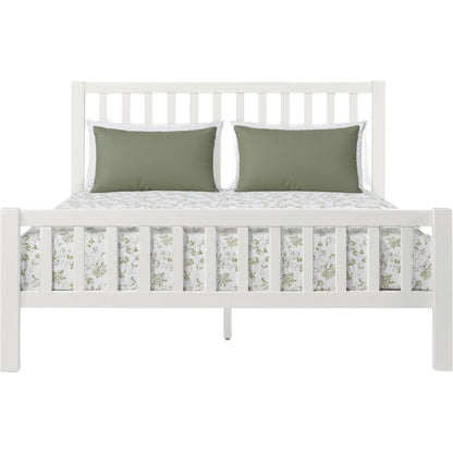 White Slat Back Solid Wood Queen Bed Frame