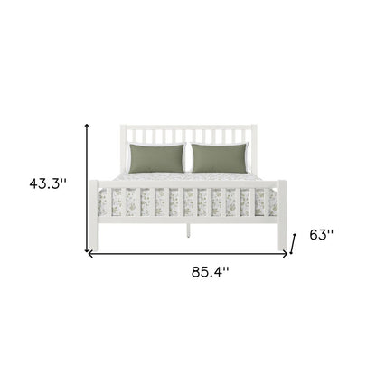 White Slat Back Solid Wood Queen Bed Frame