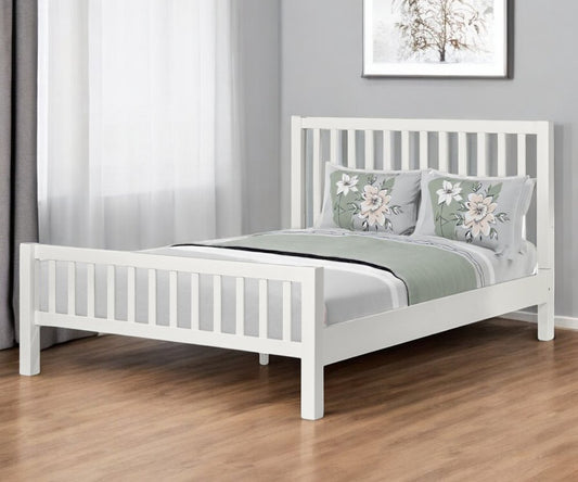 White Slat Back Solid Wood Queen Bed Frame