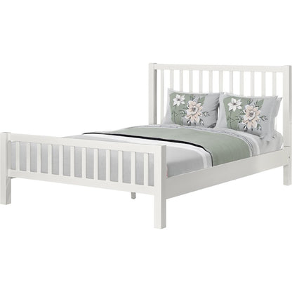 White Slat Back Solid Wood Queen Bed Frame
