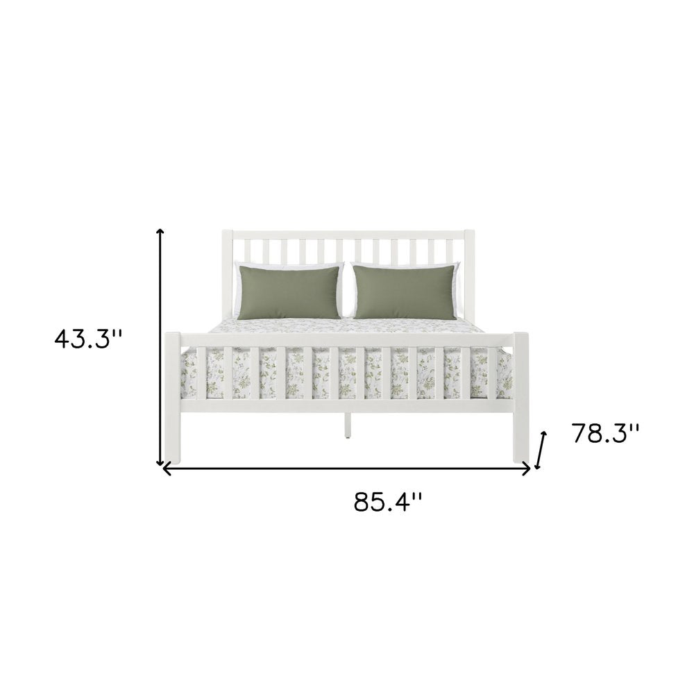 White Slat Back Solid Wood Queen Bed Frame