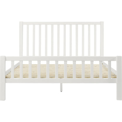 White Slat Back Solid Wood Queen Bed Frame