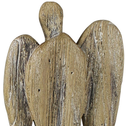 Set of Two Natural Solid Wood Angel Christmas Tabletop Sculpture