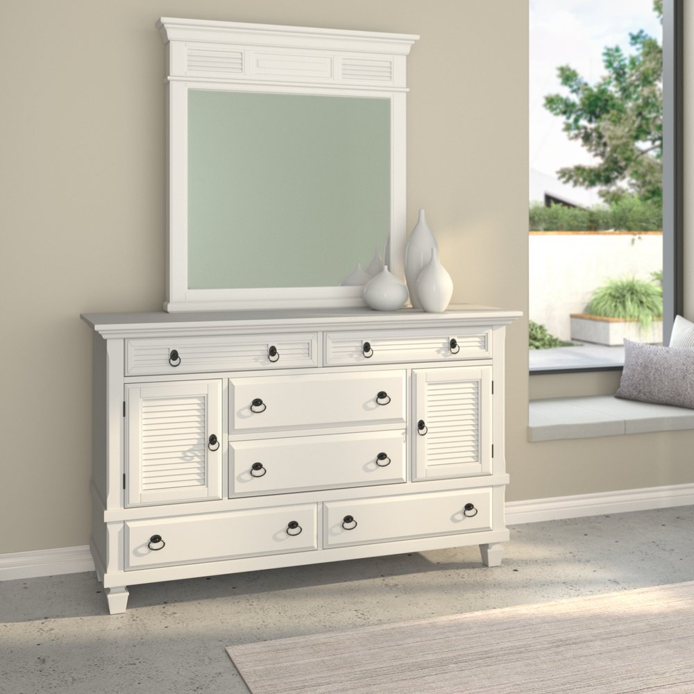 Cómoda doble de seis cajones de madera maciza blanca de 62"