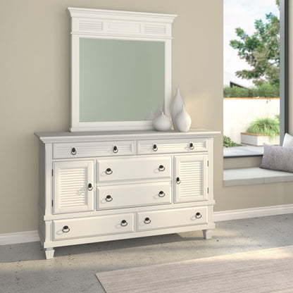 Cómoda doble de seis cajones de madera maciza blanca de 62"