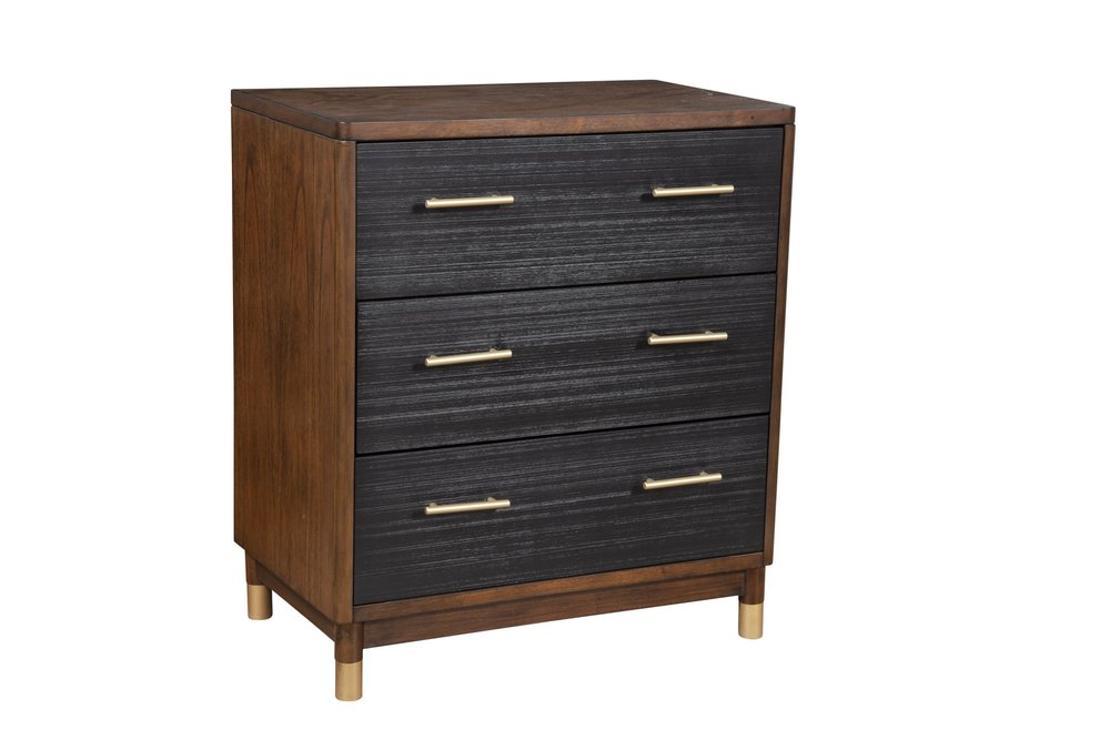 Cómoda de tres cajones de madera maciza marrón y negra de 33"