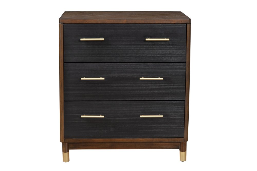 Cómoda de tres cajones de madera maciza marrón y negra de 33"
