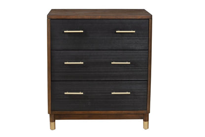 Cómoda de tres cajones de madera maciza marrón y negra de 33"