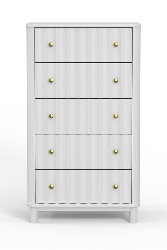 Cómoda de cinco cajones de madera maciza blanca de 28"
