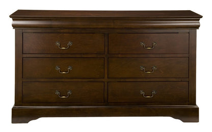 Cómoda doble de seis cajones de madera maciza marrón de 60"