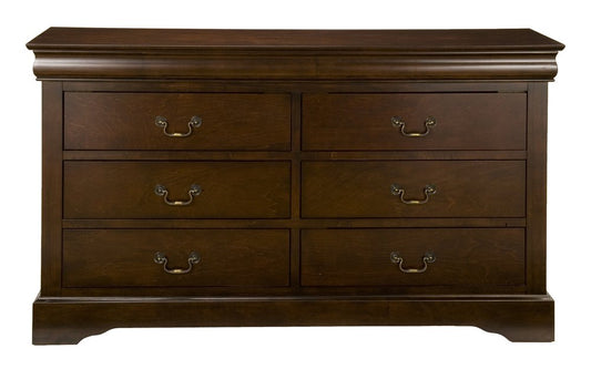 Cómoda doble de seis cajones de madera maciza marrón de 60"