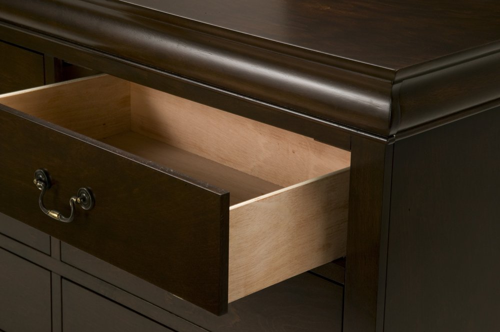 Cómoda doble de seis cajones de madera maciza marrón de 60"
