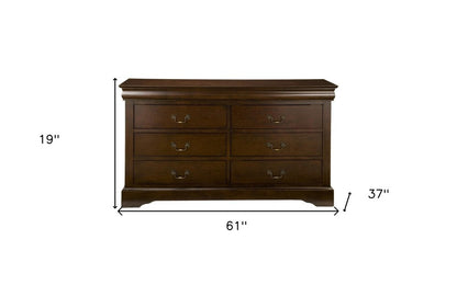Cómoda doble de seis cajones de madera maciza marrón de 60"