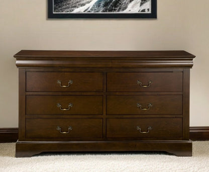 Cómoda doble de seis cajones de madera maciza marrón de 60"