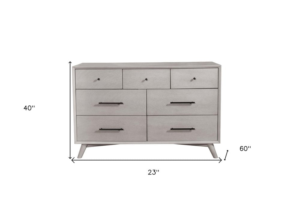 Cómoda doble de siete cajones de madera maciza gris de 59"