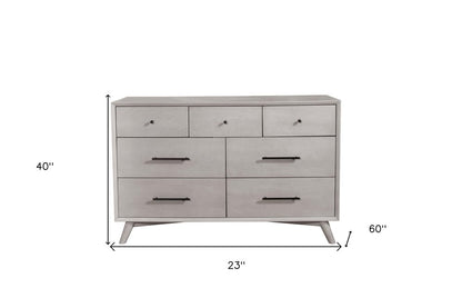 Cómoda doble de siete cajones de madera maciza gris de 59"
