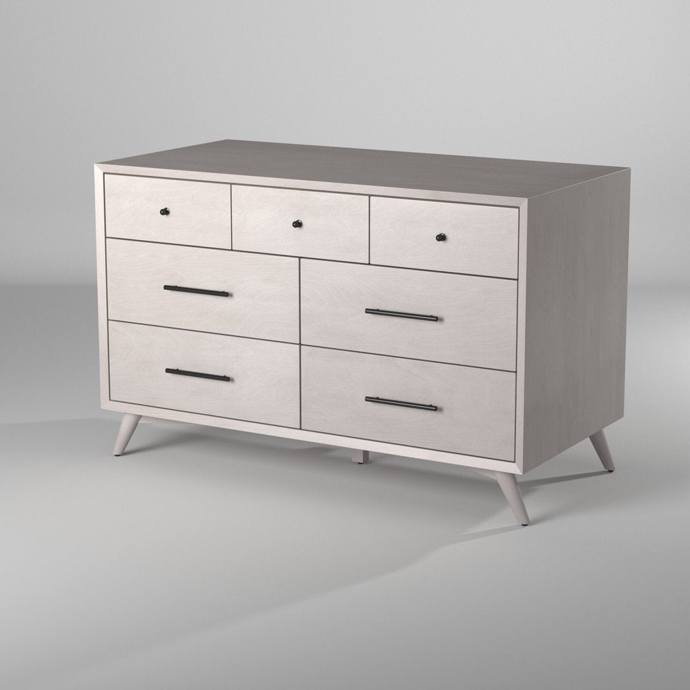 Cómoda doble de siete cajones de madera maciza gris de 59"