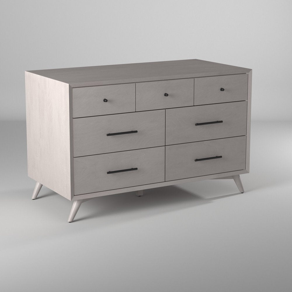 Cómoda doble de siete cajones de madera maciza gris de 59"