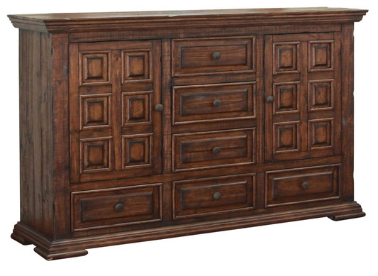 Cómoda triple de seis cajones de madera maciza color chocolate de 50"