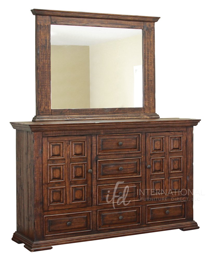 Cómoda triple de seis cajones de madera maciza color chocolate de 50"