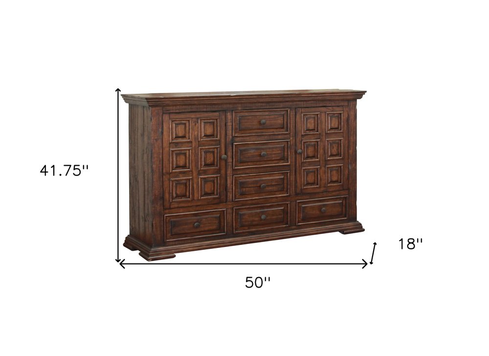 Cómoda triple de seis cajones de madera maciza color chocolate de 50"