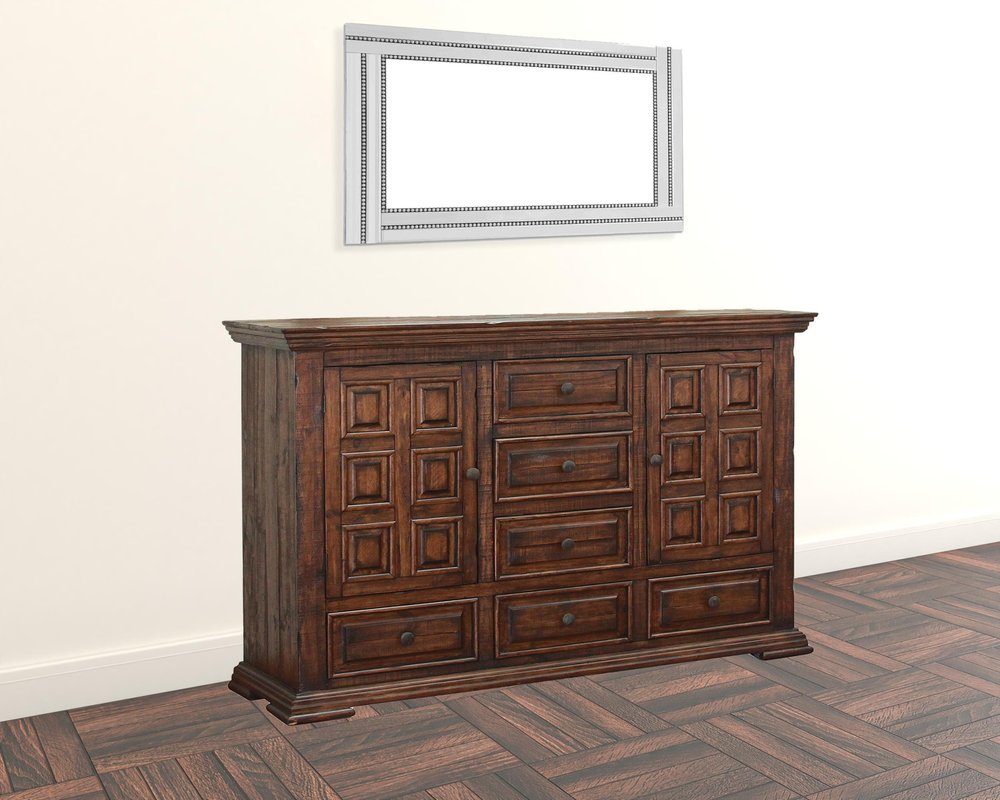 Cómoda triple de seis cajones de madera maciza color chocolate de 50"