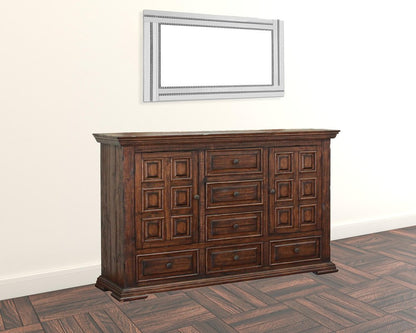 Cómoda triple de seis cajones de madera maciza color chocolate de 50"