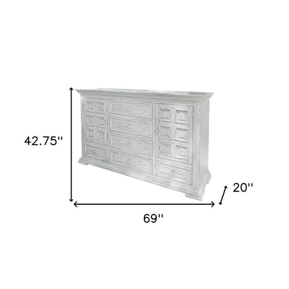 Cómoda triple de seis cajones de madera maciza blanca de 69"
