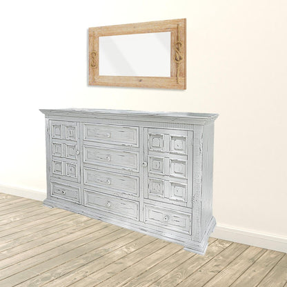 Cómoda triple de seis cajones de madera maciza blanca de 69"