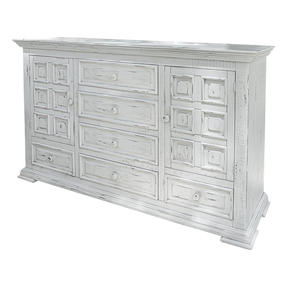 Cómoda triple de seis cajones de madera maciza blanca de 69"