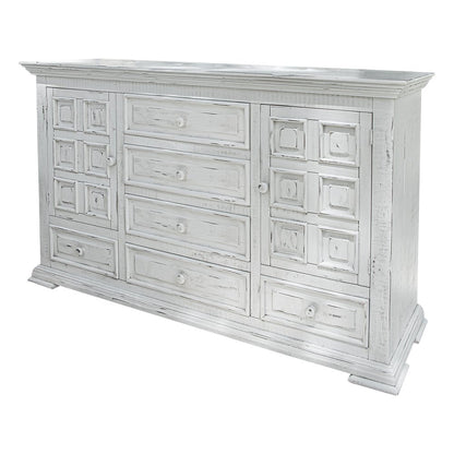 Cómoda triple de seis cajones de madera maciza blanca de 69"