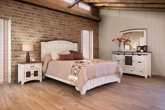 Cómoda triple de seis cajones de madera maciza blanca envejecida de 62"